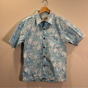 Iron & Resin Hawaiian Blue Shirt Medium Made in USA